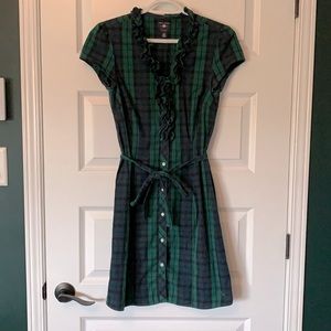 Women’s size S button down dress tartan green navy